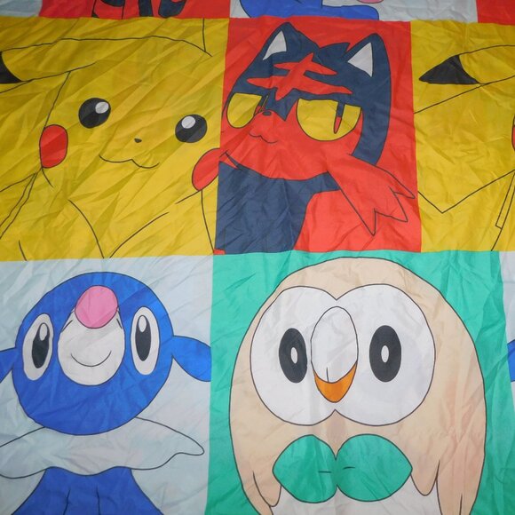 Pokemon Reversible Twin Duvet Cover & Pillowcase Rowlet Litten Poppilo Pikachu - Picture 4 of 9